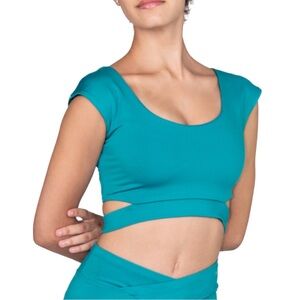Teal Body Wrappers cut-out detail Crop Top
